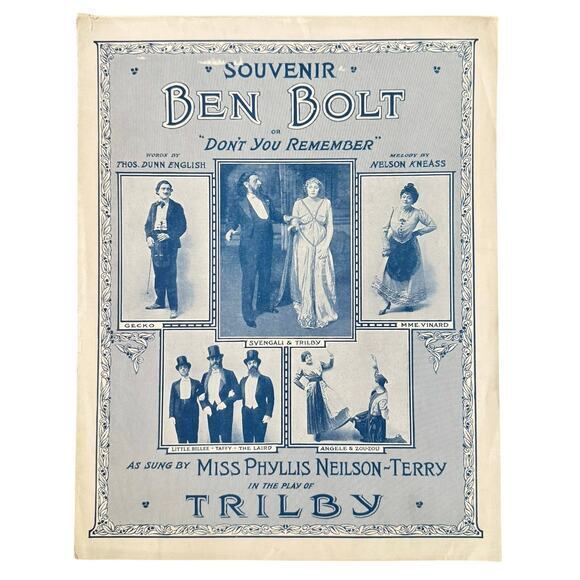 1915 Broadway Shubert Theatre Ben Bolt Souvenir Sheet Music Play Trilby VNTG